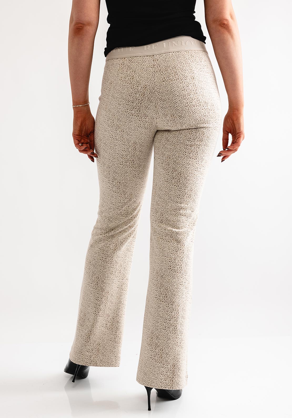 Robell Joella Knit Flare Leg Trousers, Beige