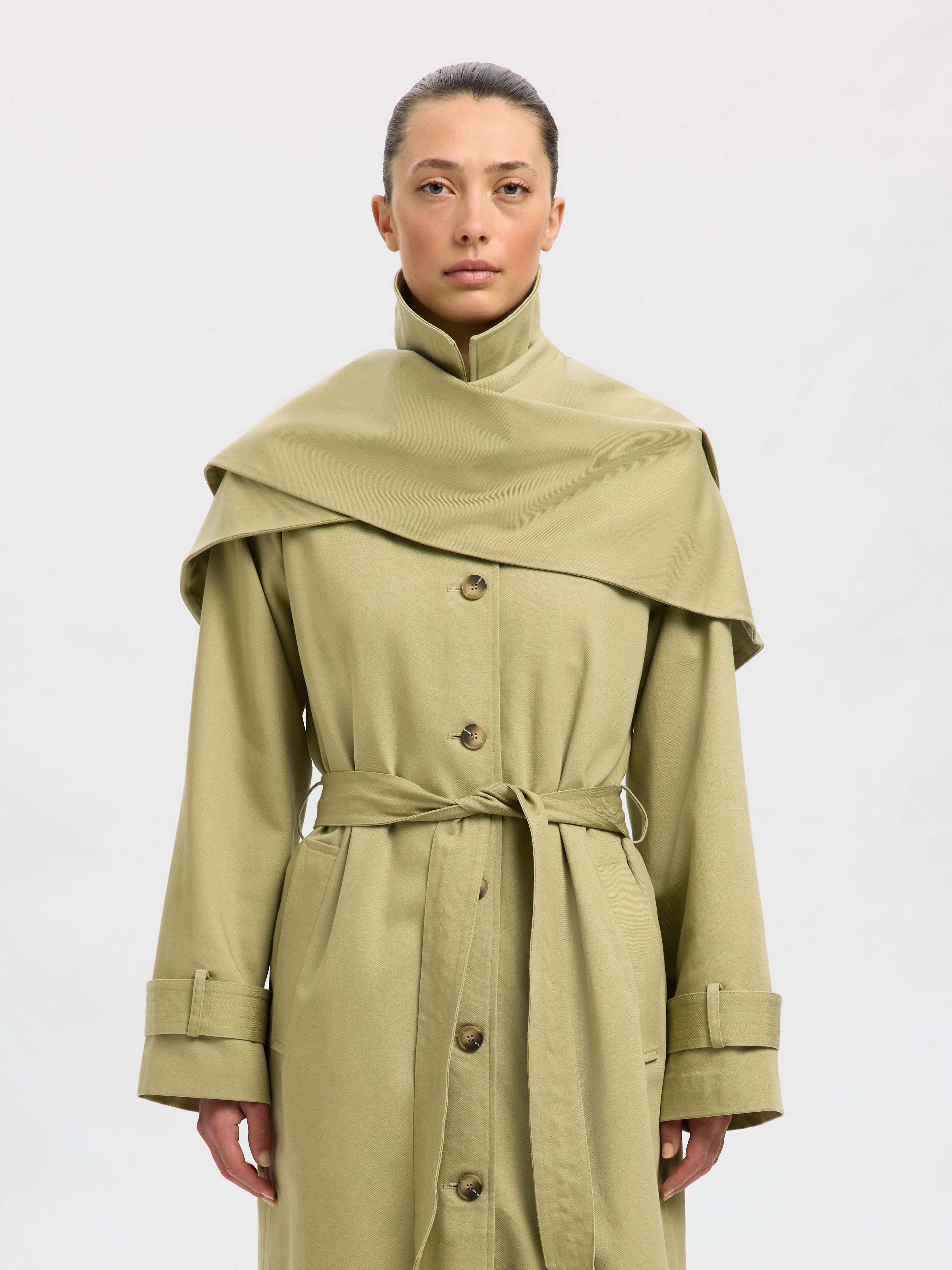 Selected Femme Sandra Scarf Coat, Green - McElhinneys