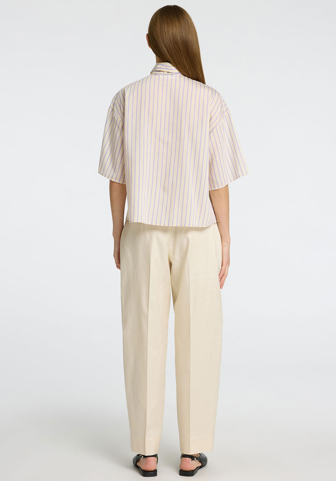 Selected Femme Lana Juno Striped Bow Shirt, Cream