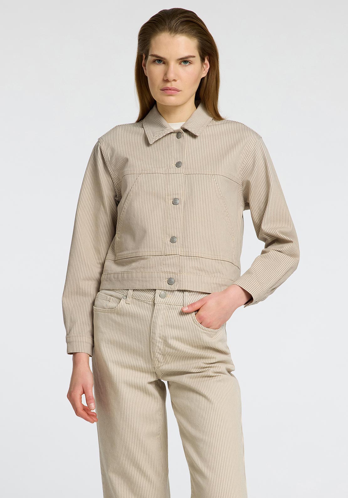 Selected Femme Alba Pinstripe Denim Jacket, Beige