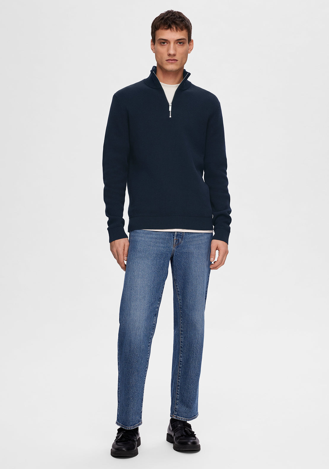 Selected Homme Dane Quarter Zip Knit Sweater, Navy