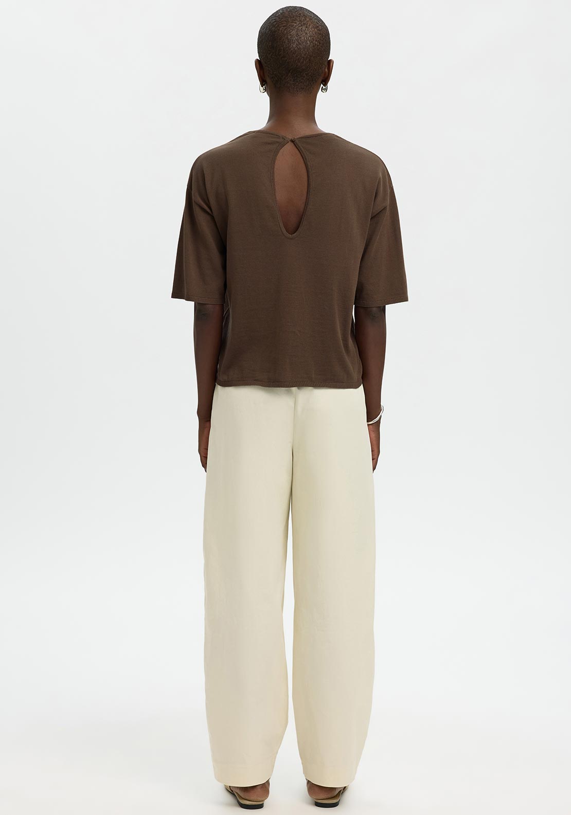Selected Femme Toledo Knit Short Sleeve Sweater, Brown