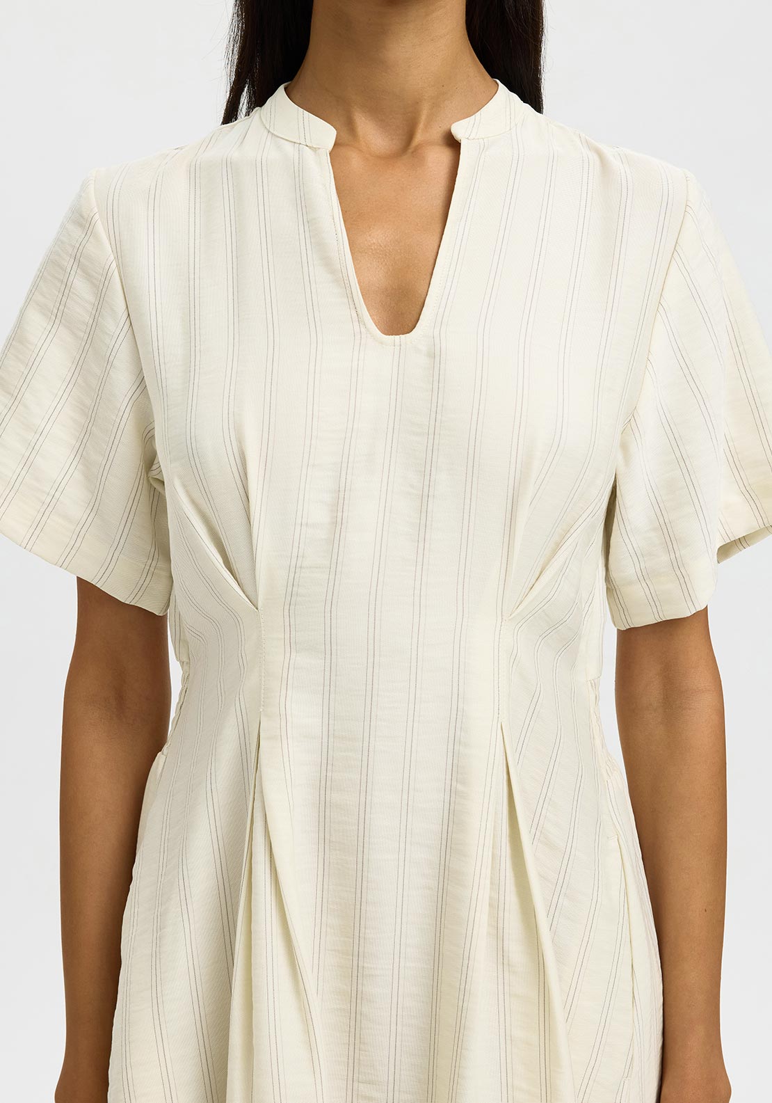 Selected Femme Marie Striped V Neck Midi Dress, Cream