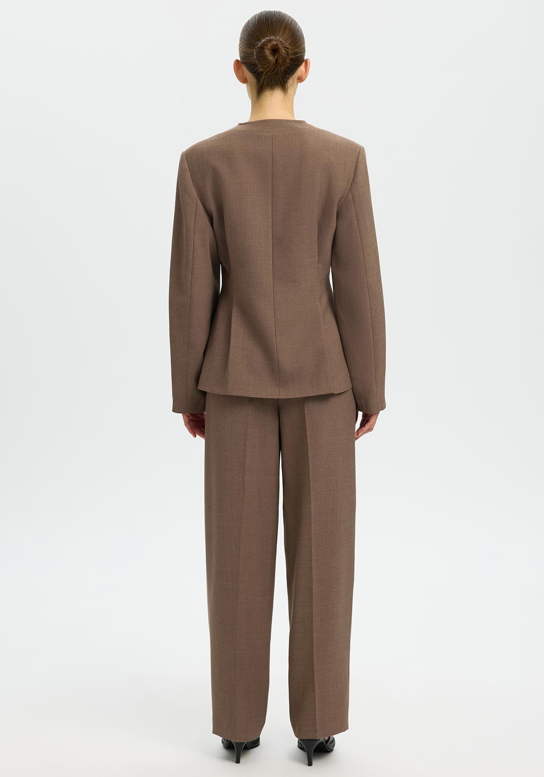 Selected Femme Straight Louse Wool Blend Trousers, Brown
