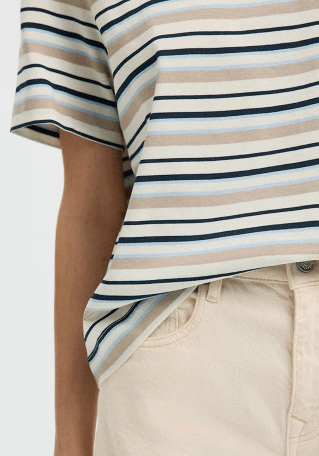 Selected Femme Essential Striped Boxy T-Shirt, Blue