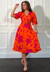 Girl In Mind Nadine Wrap Midi Dress, Pink & Orange