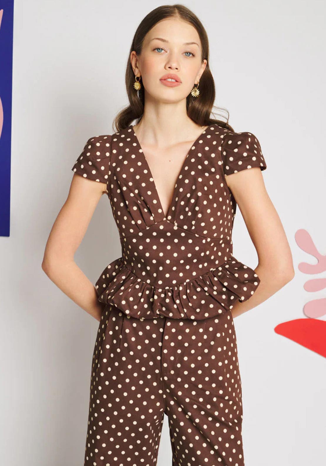 Sister Jane Arles Polka Dot Crop Top, Brown