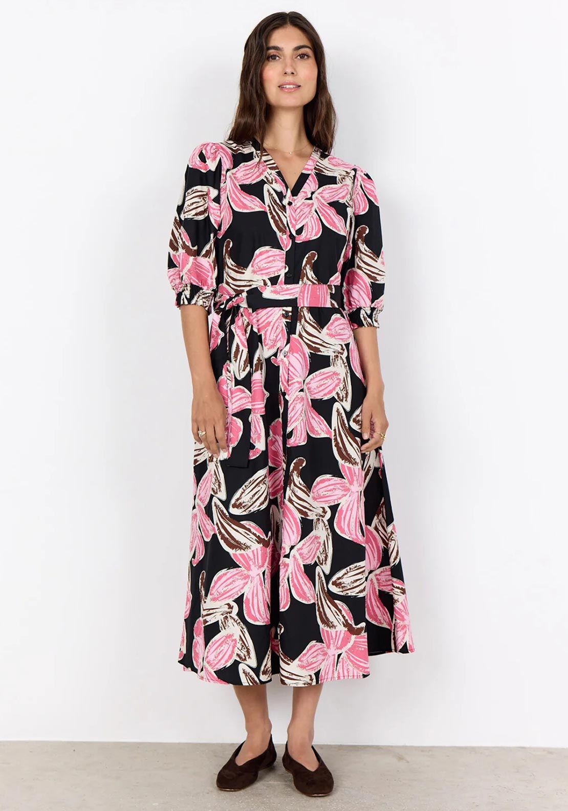 Soyaconcept Caralina V-Neck Floral Print Dress, Pink
