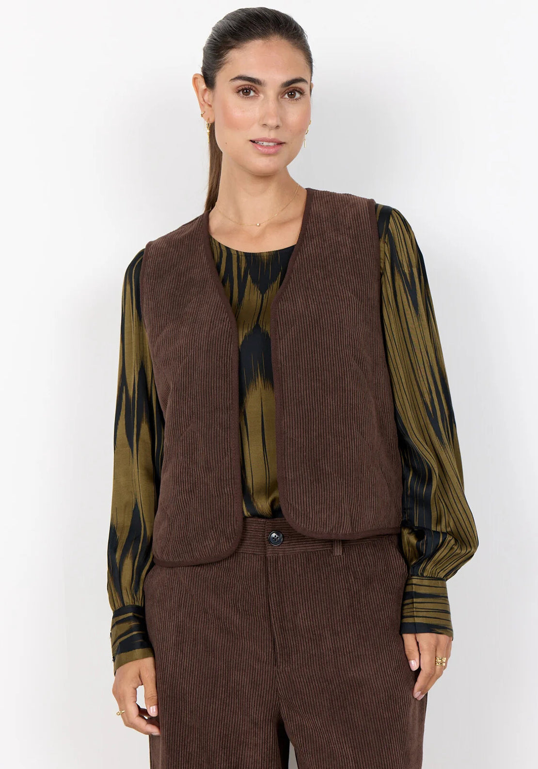 Soyaconcept Bindi Cord Borg Lined Waistcoat, Beige