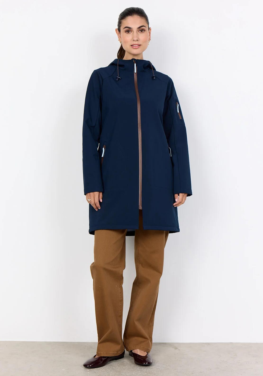 Soyaconcept Zip Up Front Long Coat, Navy