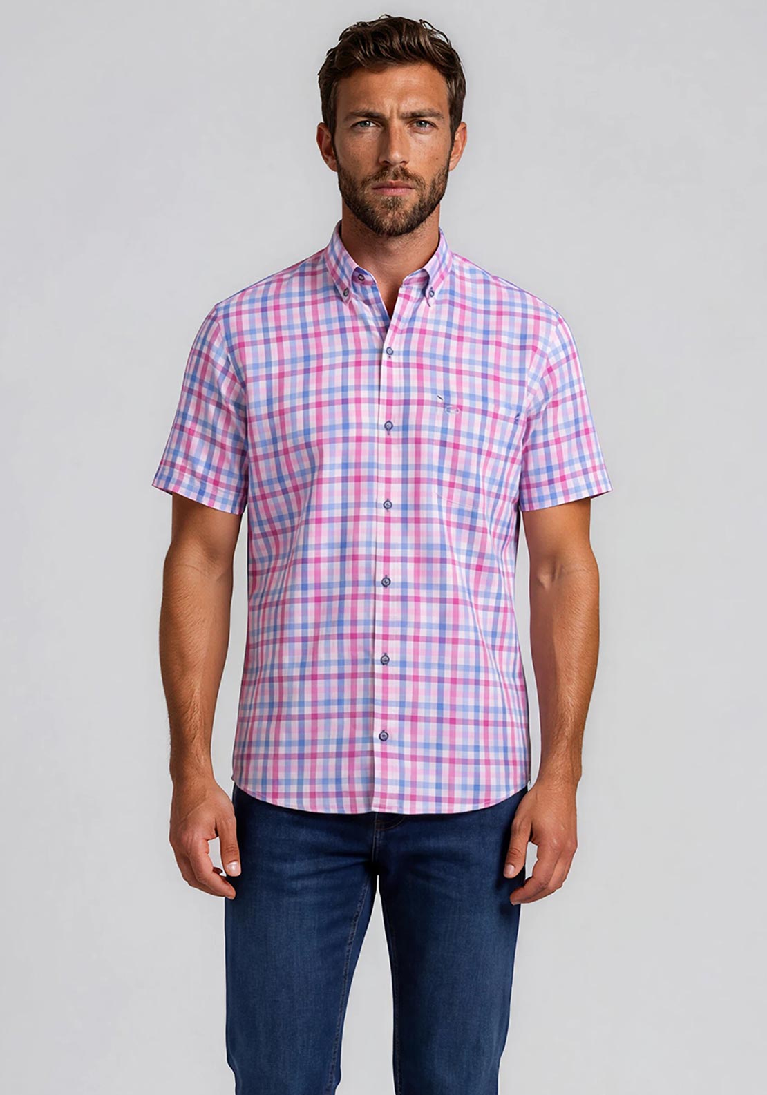 Andre Dee Check Short Sleeve Shirt, Pink & Blue Multi