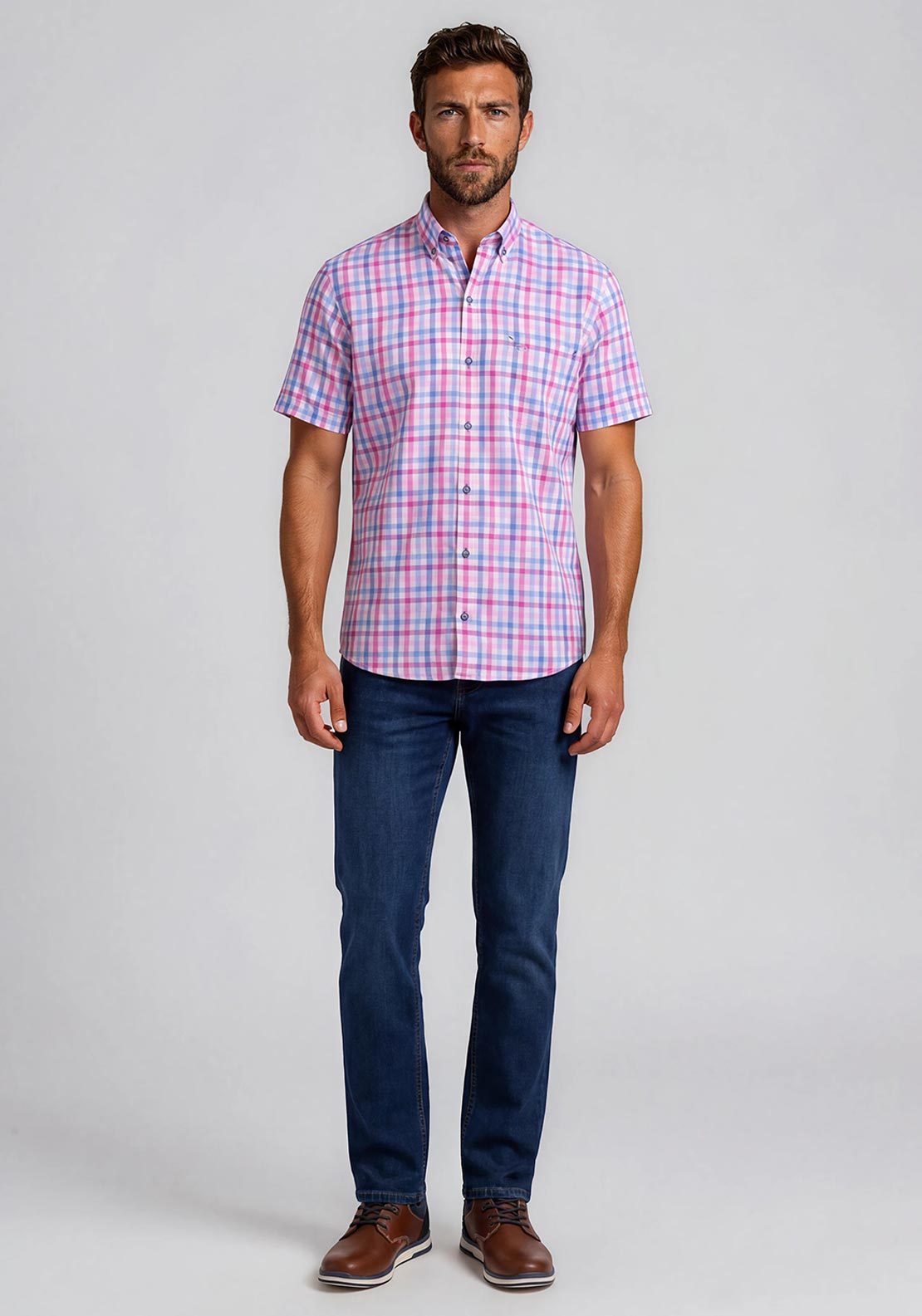 Andre Dee Check Short Sleeve Shirt, Pink & Blue Multi