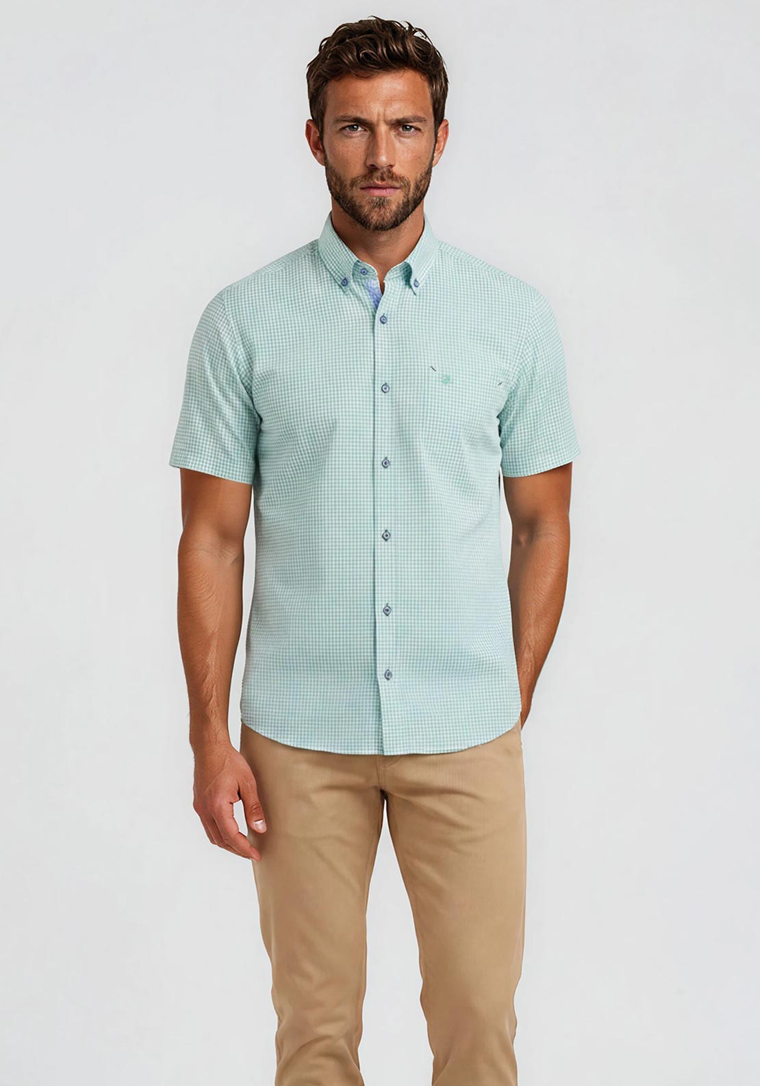 Andre Foyle Gingham Short Sleeve Shirt, Green