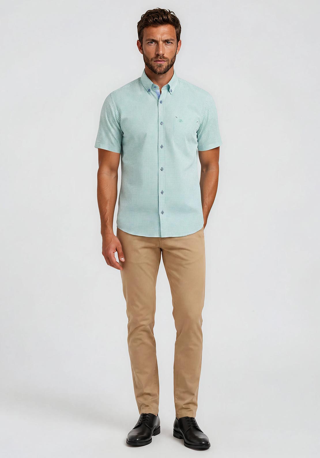 Andre Foyle Gingham Short Sleeve Shirt, Green