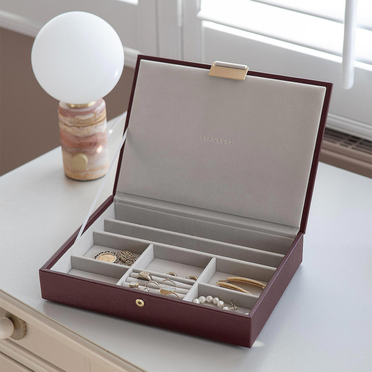 Stackers Medium Jewellery Box Lid, Burgundy
