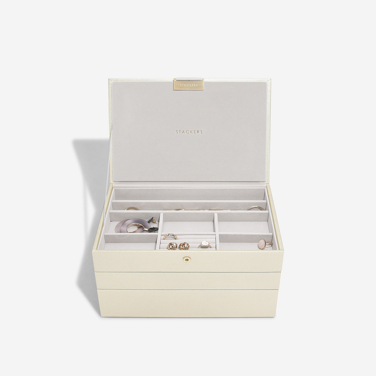 Stackers Medium Set of 3 Jewellery Box, Metallic Pearl
