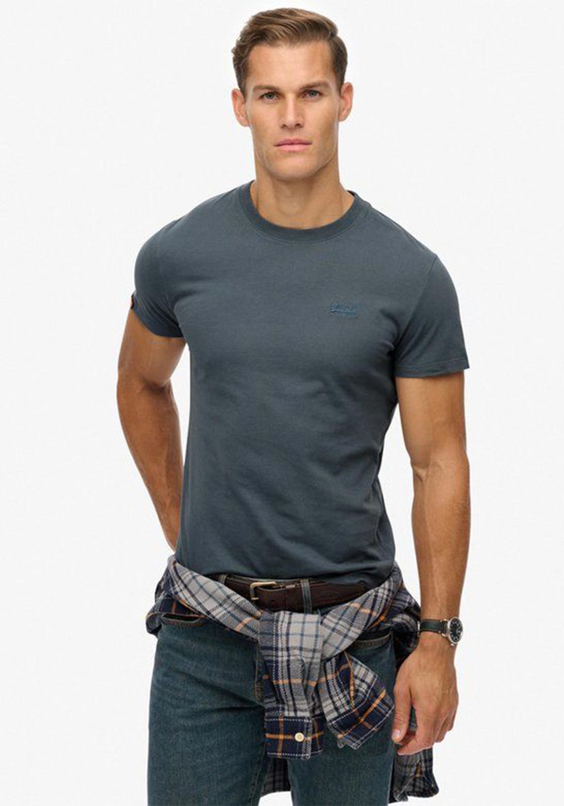 Superdry Essential Logo Embroidered T-Shirt, Grey Blue