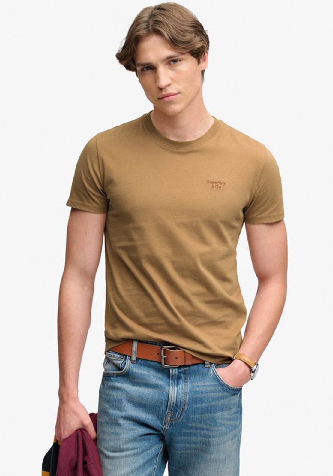 Superdry Essential Serif Logo Embroidered T-Shirt, Beige