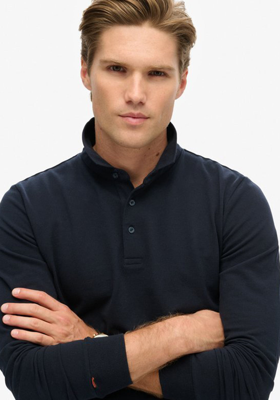 Superdry Long Sleeve Pique Polo Shirt, Eclipse Navy