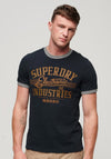 Superdry Ringer Workwear Graphic T-Shirt, Eclipse Navy & Athletic Grey Marl