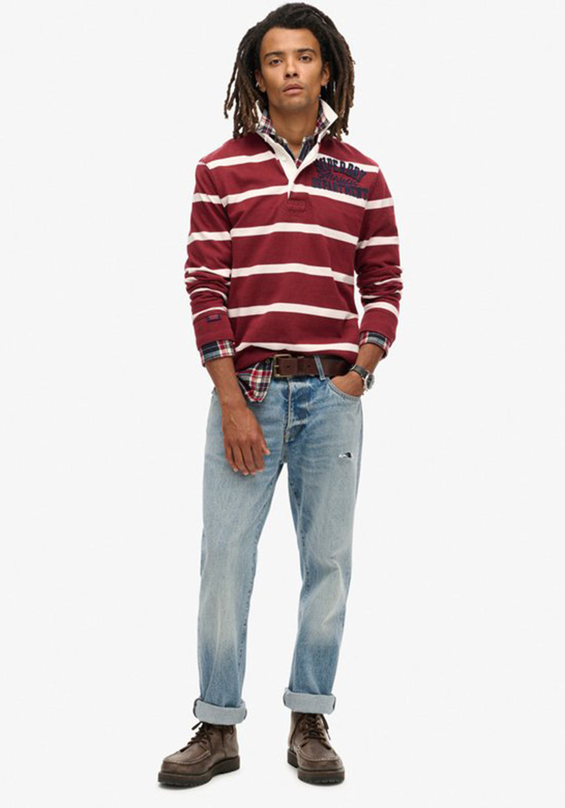 Superdry Vintage Athletic Rugby Polo Shirt, Rich Burgundy & Cream