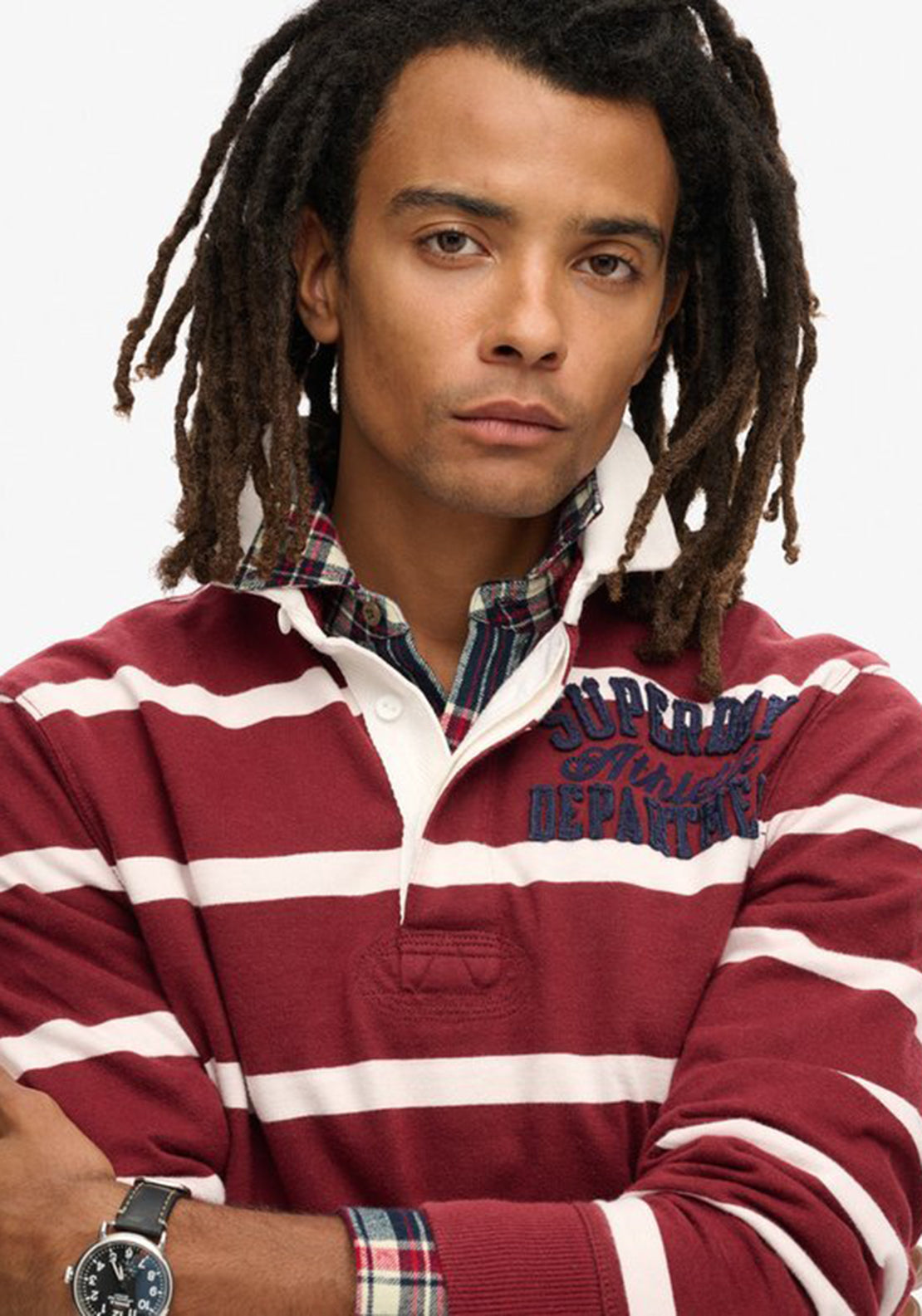 Superdry Vintage Athletic Rugby Polo Shirt, Rich Burgundy & Cream