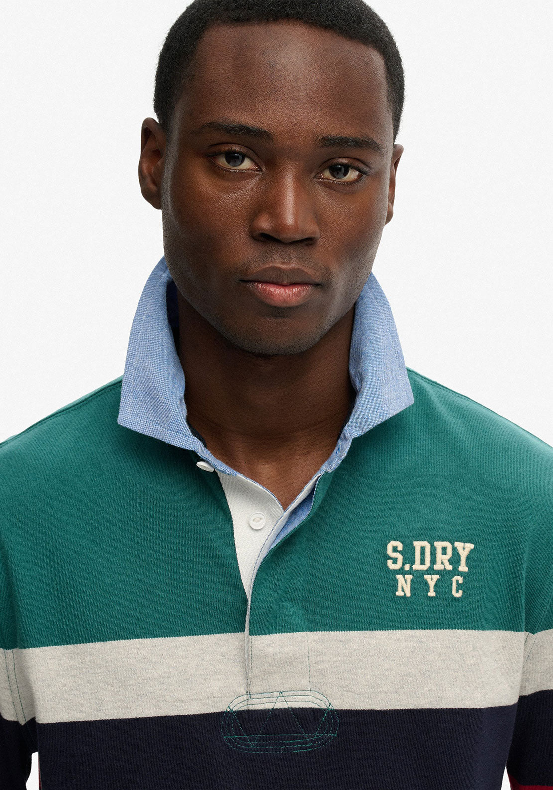 Superdry Vintage Chestband Rugby Shirt, Green Multi