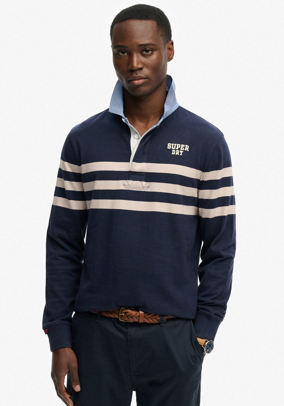 Superdry Vintage Chestband Rugby Shirt, Navy Multi