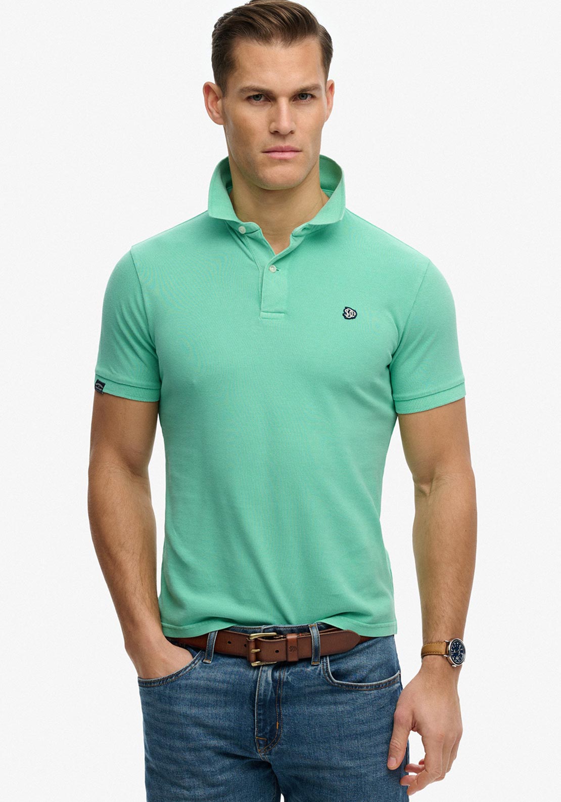 Superdry Vintage Destroy Polo Shirt, Spring Bud Green
