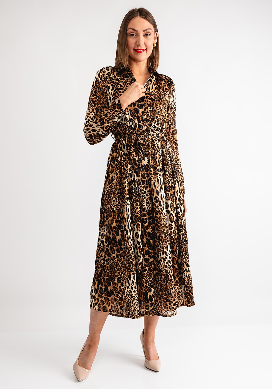 leopard print maxi shirt dress Serafina Collection Leopard Print Maxi Shirt Dress, Brown