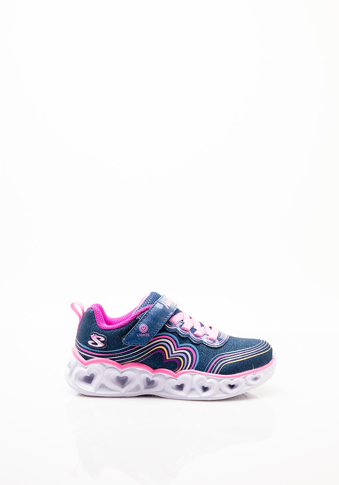 Skechers Girls Heart Lights Retro Hearts Trainer, Navy