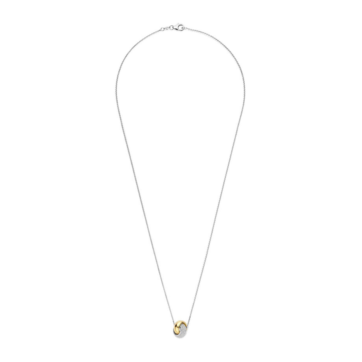Ti Sento CZ Circle Crossover Necklace, Gold & Silver