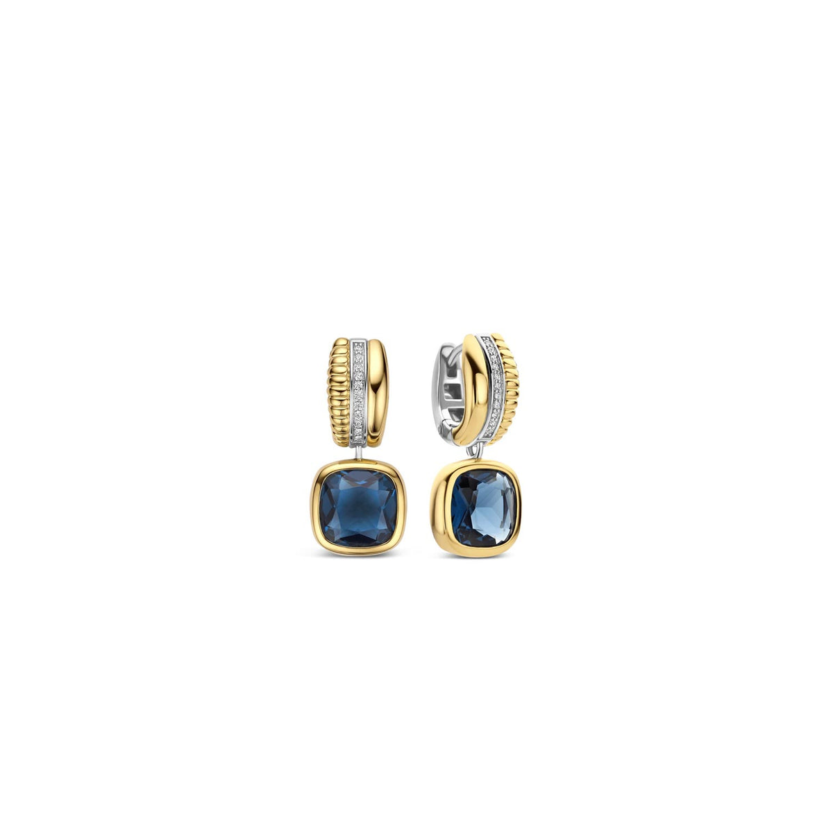 Ti Sento Blue CZ Cushion Hoop Earrings, Gold
