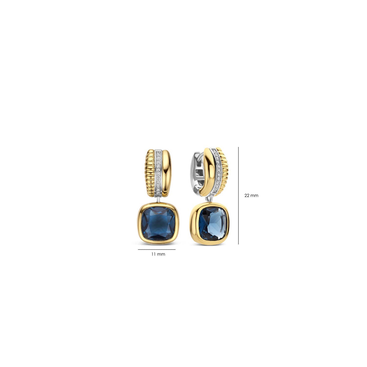 Ti Sento Blue CZ Cushion Hoop Earrings, Gold