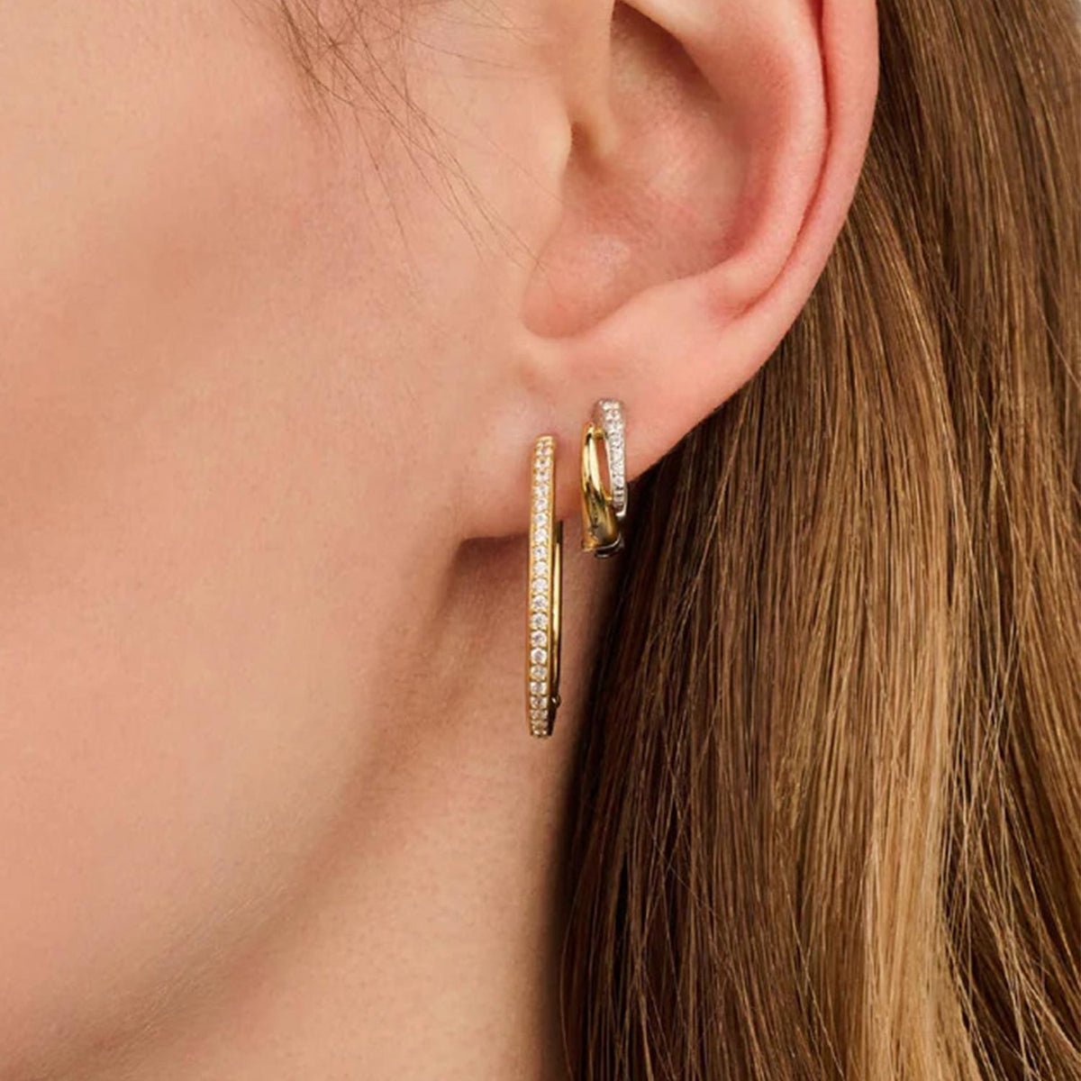 Ti Sento CZ Layered Hoop Earrings, Gold