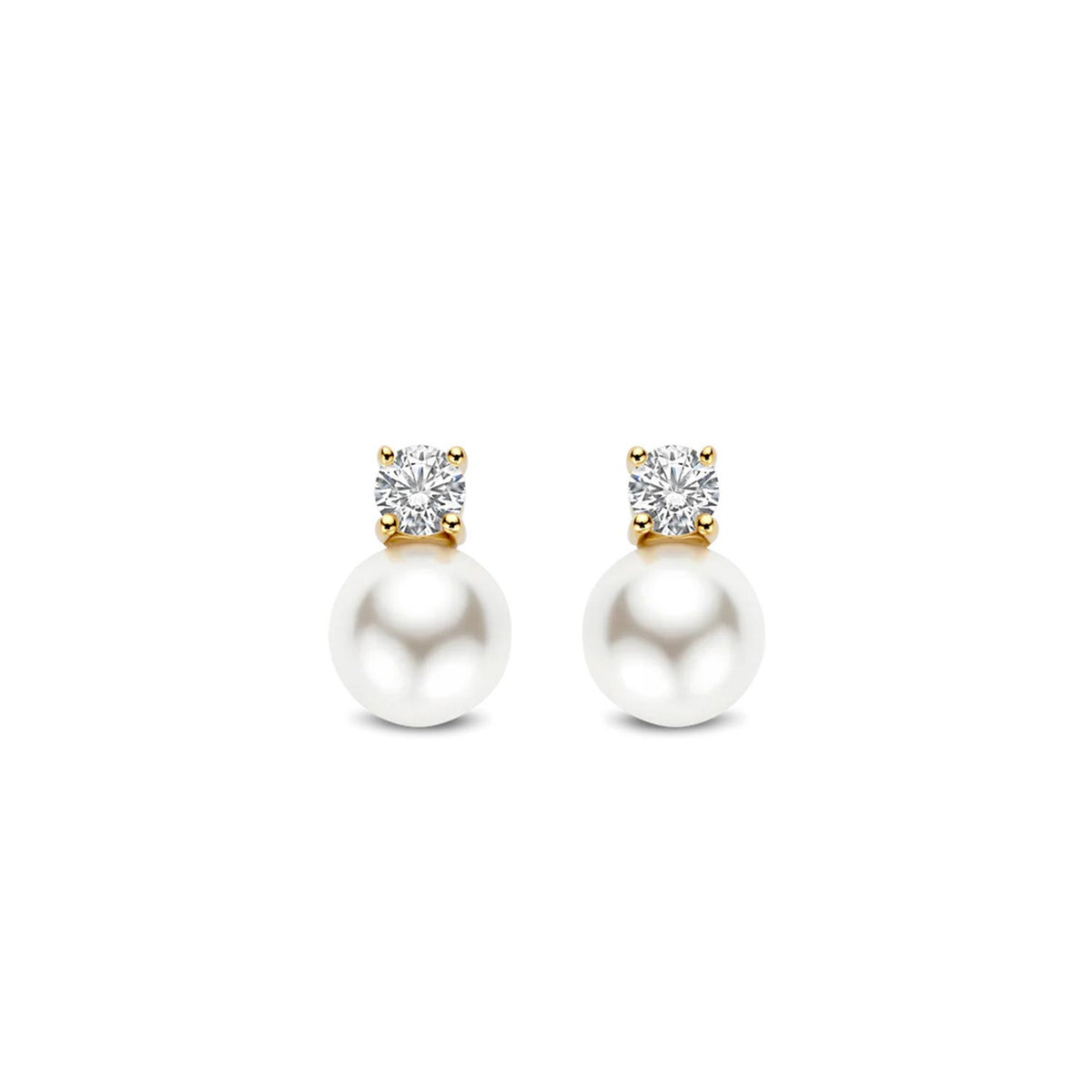 Ti Sento CZ & Pearl Stud Earrings, Gold