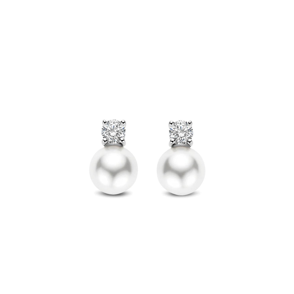 Ti Sento CZ & Pearl Stud Earrings, Silver