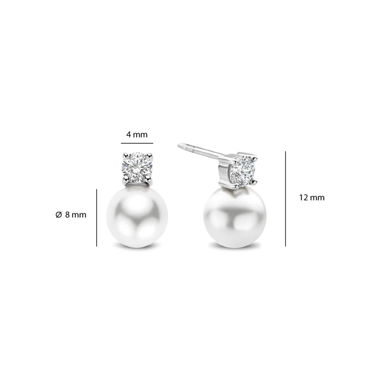 Ti Sento CZ & Pearl Stud Earrings, Silver