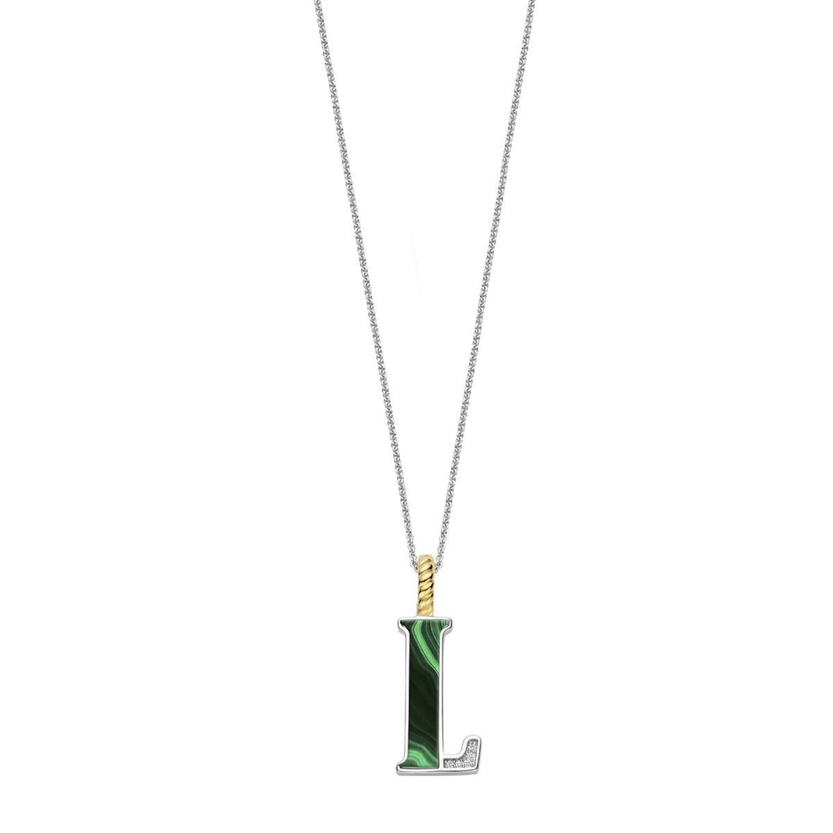 Ti Sento Initial Pendant Necklace, Silver & Malachite