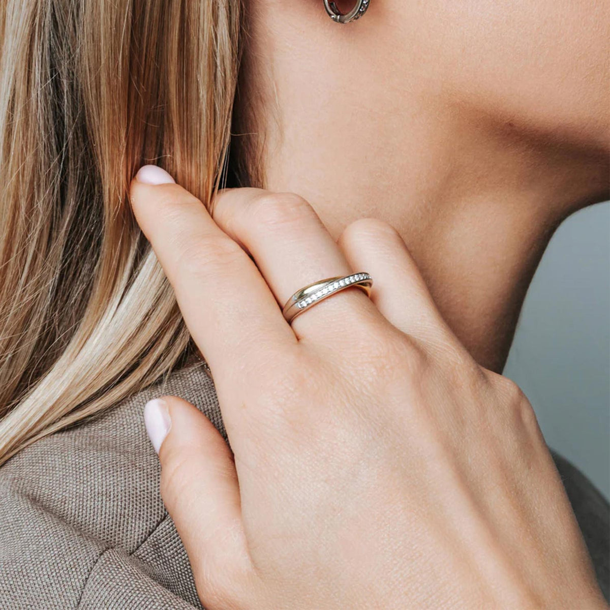Ti Sento Intertwining Pavé Band Ring, Silver & Gold