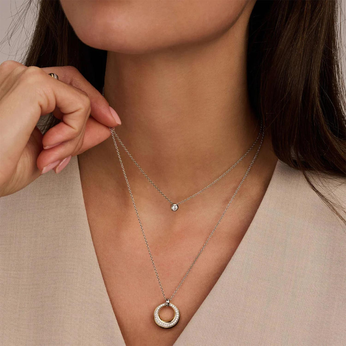 Ti Sento Layered CZ Pendant Necklace, Gold