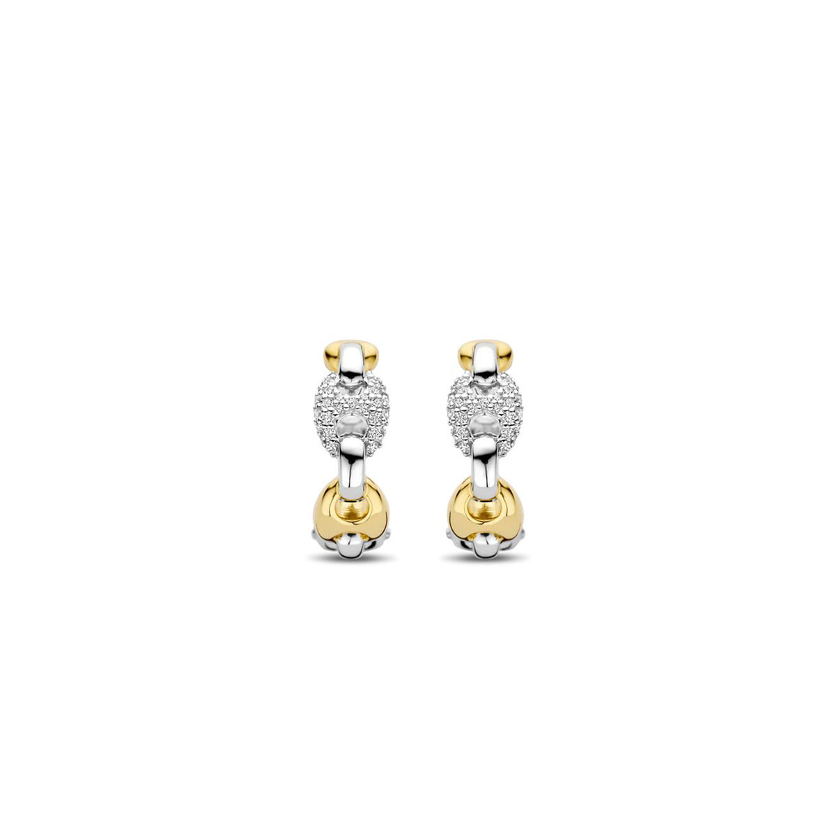 Ti Sento Pavé Two-Tone Coffee Bean Hoops, Silver & Gold