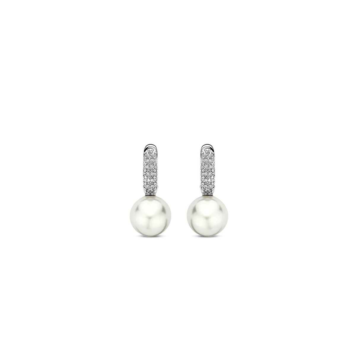 Ti Sento Pearl CZ Drop Earrings, Silver