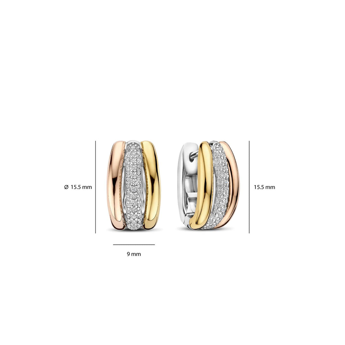 Ti Sento Tricolour CZ Triple Hoop Earrings, Gold & Rose Gold