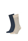 Tommy Hilfiger 2 Pack Stripe Socks, Beige Melange & Navy