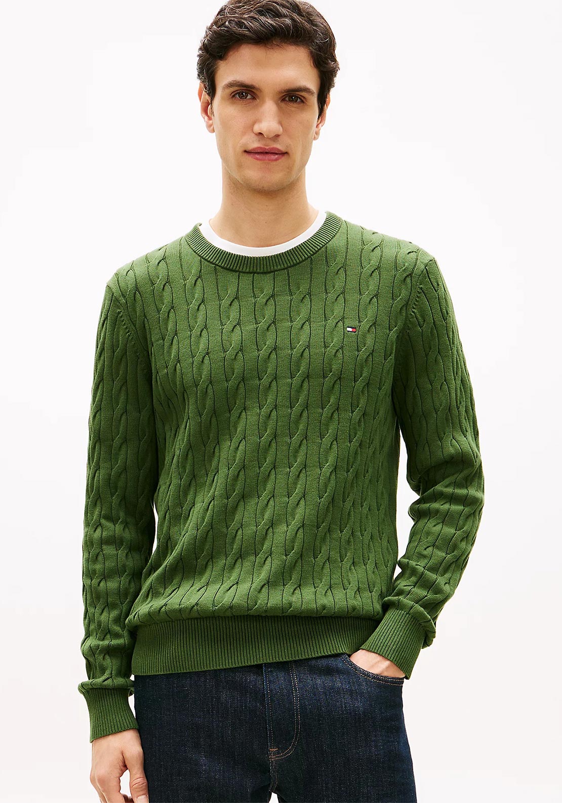 Tommy Hilfiger Cable Knit Crew Neck Sweater, Pine Green
