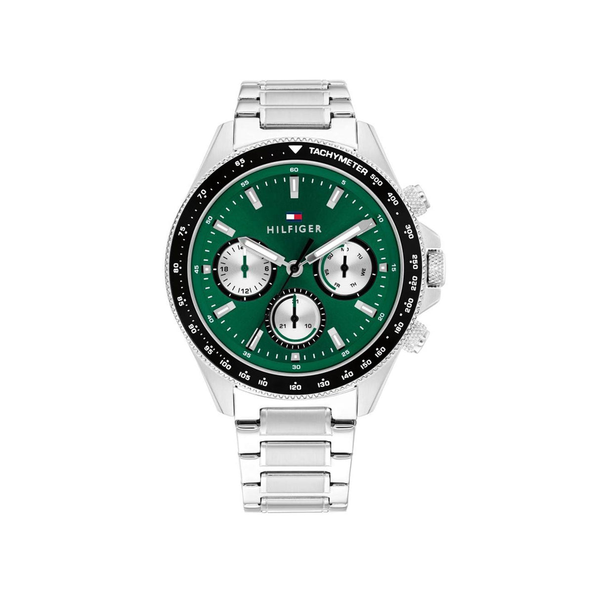 Tommy Hilfiger Men’s Clark Watch, Silver & Green