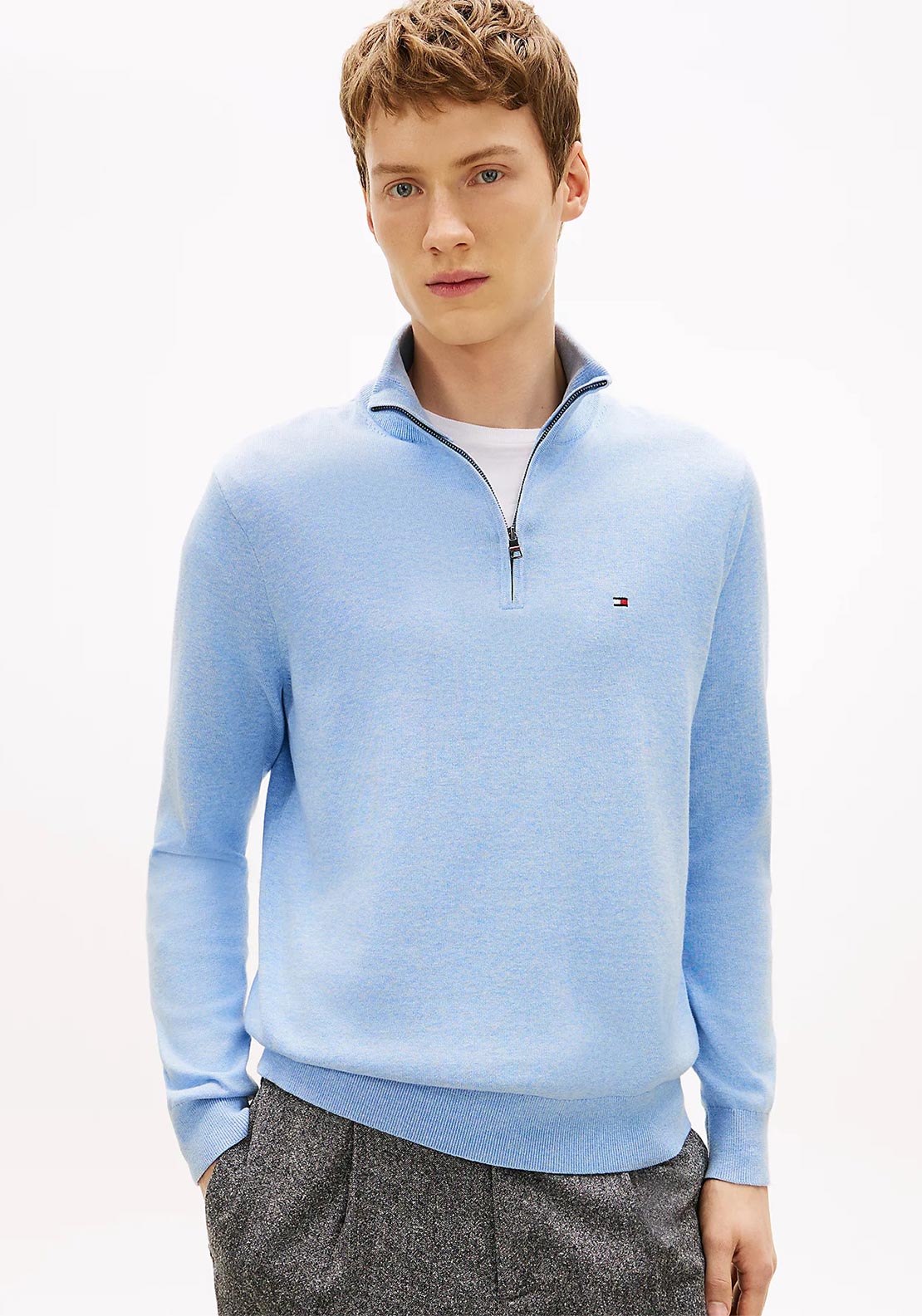 Tommy Hilfiger Essential Quarter Zip Sweater, Vessel Blue Heather
