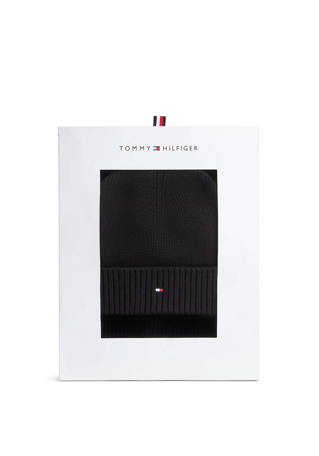 Tommy Hilfiger Flag Scarf & Beanie Gift Box, Black
