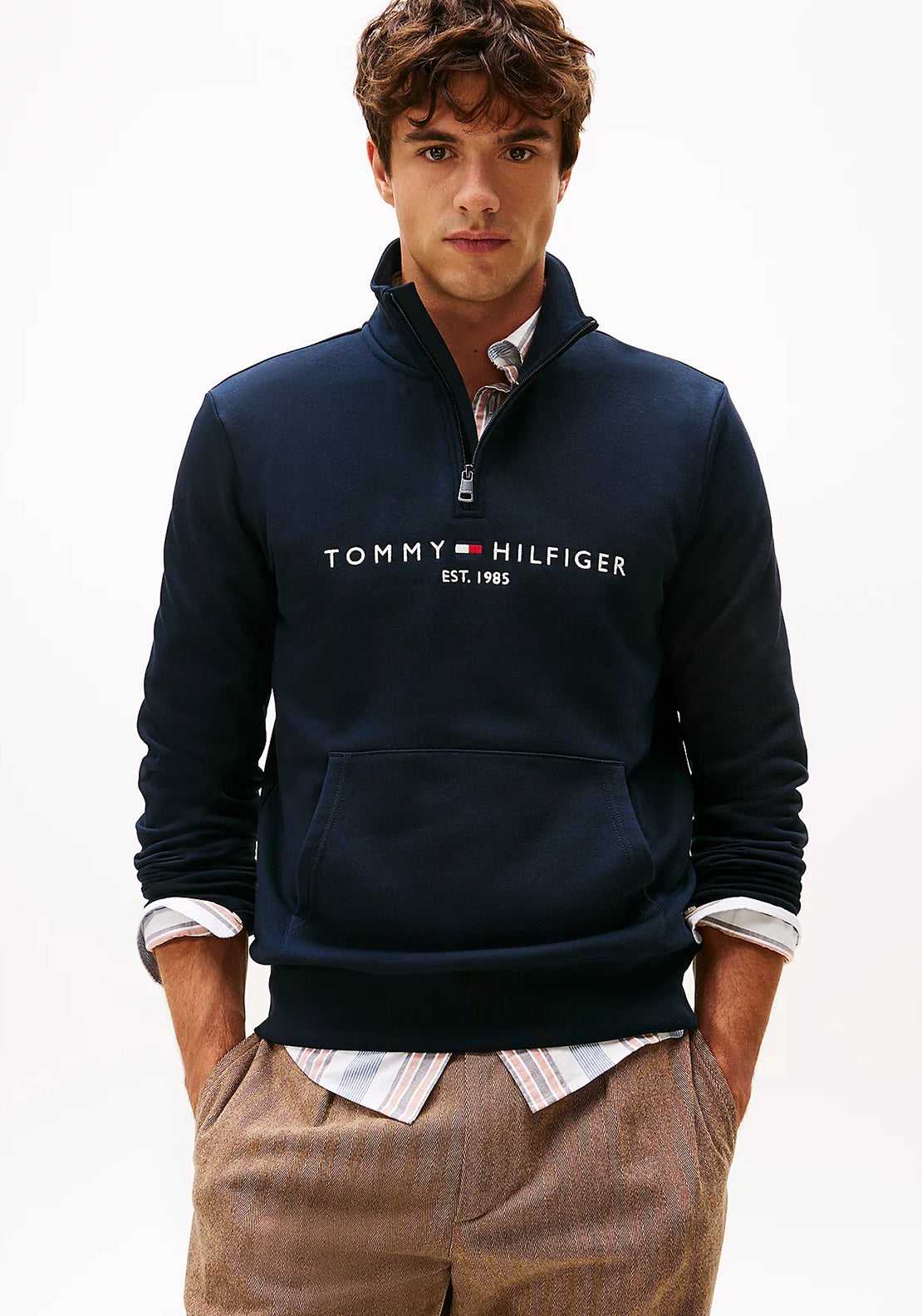 Tommy Hilfiger Flex Logo Half Zip Sweatshirt, Navy - McElhinneys